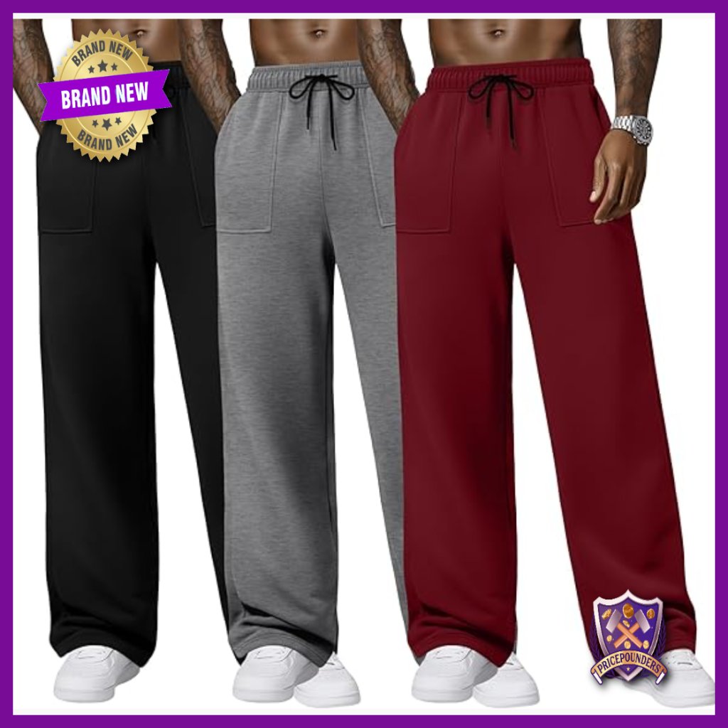 3 Pack Men's Wide Leg Sweatpants Drawstring Waist Active Lounge Pants